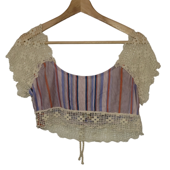 Free People Aruba Crochet Multi Color Striped Crop Top Size Large - Picture 3 of 12